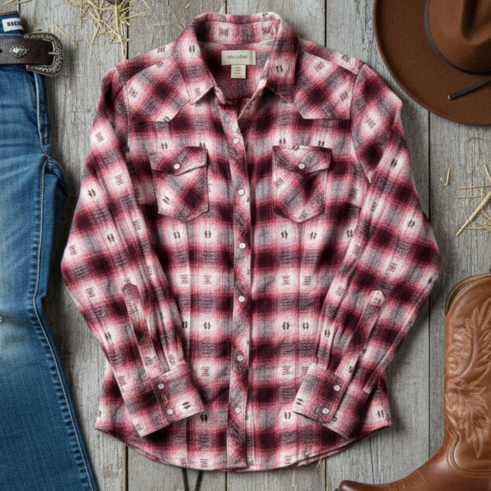 Bit & Bridle Western Plaid Flannel Shirt - S